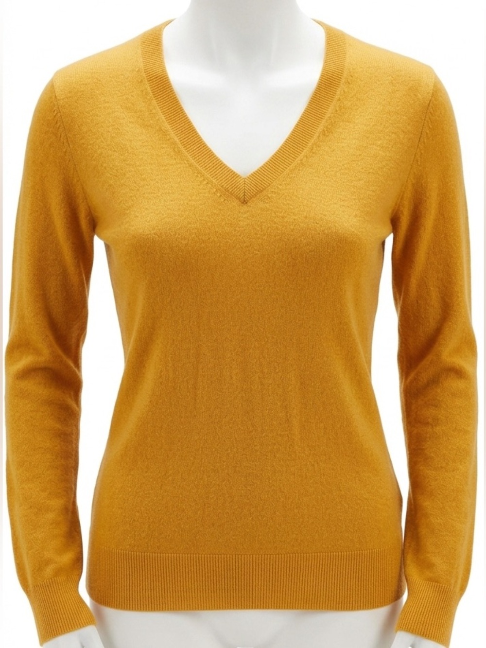 Extra Fine Merino Wool V-Neck Sweater Mustard Yellow Minimalist Quiet Luxury Sm
